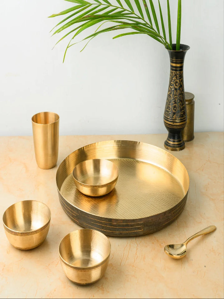 Traditional Kansa Dinner Set 6 Pcs | Pure Bronze Thali Set for Healthy Dining