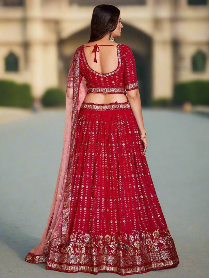 Fabulous Red Georgette Lehenga | Wedding Wear with Silk Lining & Dupatta
