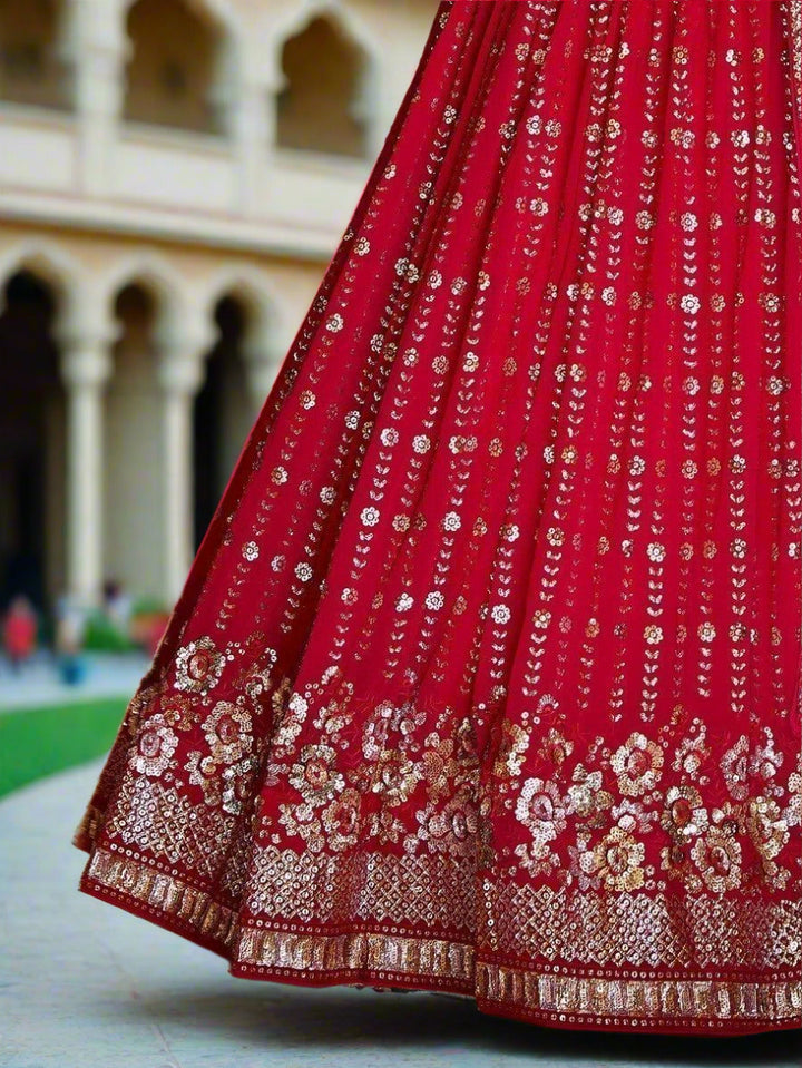 Fabulous Red Georgette Lehenga | Wedding Wear with Silk Lining & Dupatta