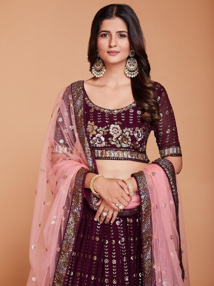 Beautiful Wine Lehenga Choli | Sequin Georgette Wedding Outfit