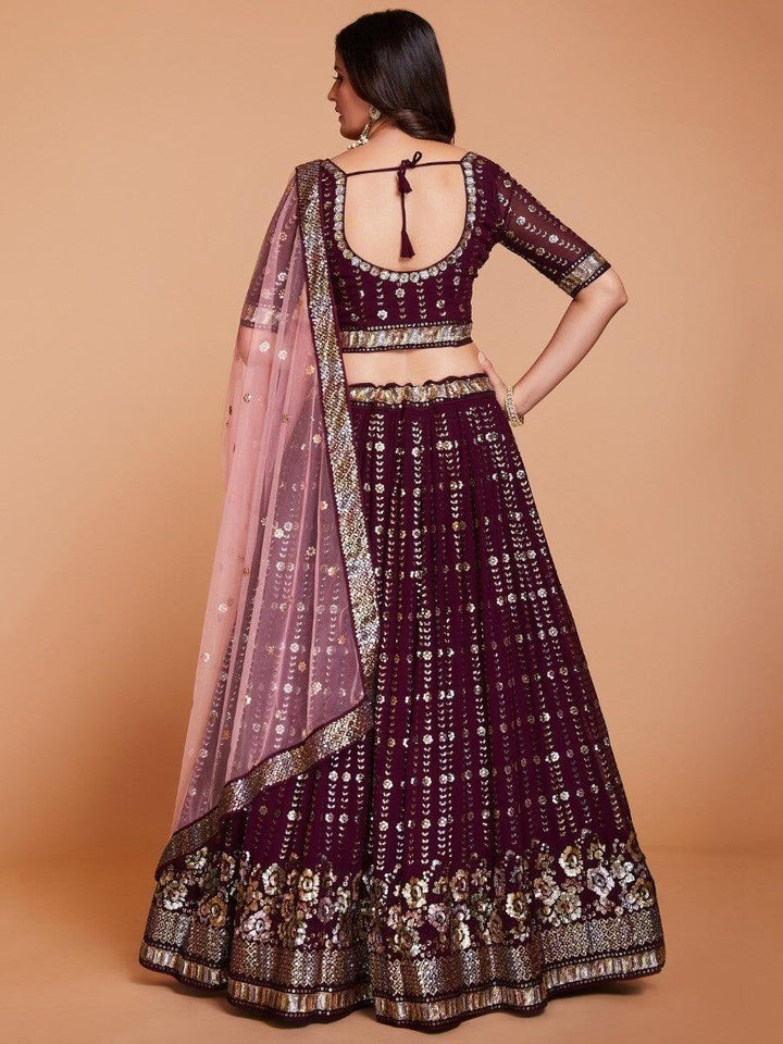 Beautiful Wine Lehenga Choli | Sequin Georgette Wedding Outfit