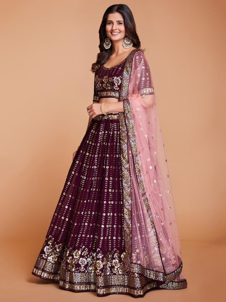Beautiful Wine Lehenga Choli | Sequin Georgette Wedding Outfit
