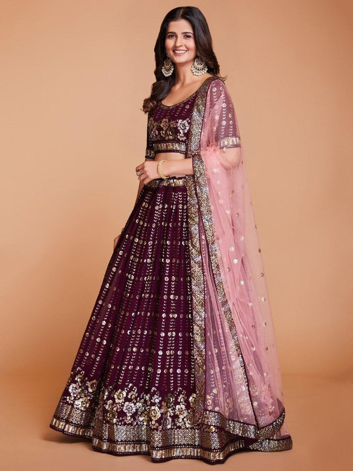 Beautiful Wine Lehenga Choli | Sequin Georgette Wedding Outfit