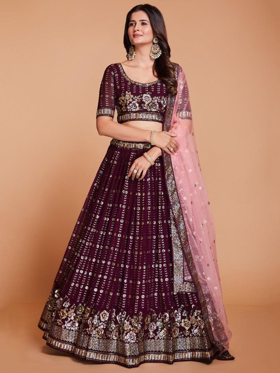 Beautiful Wine Lehenga Choli | Sequin Georgette Wedding Outfit