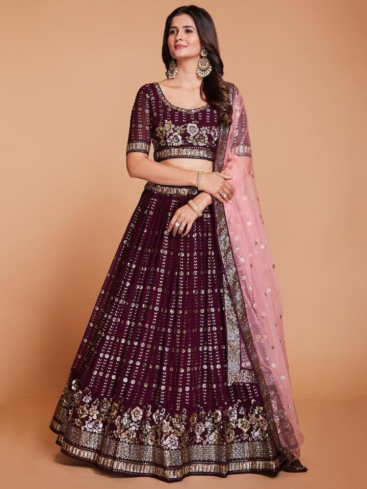 Beautiful Wine Lehenga Choli | Sequin Georgette Wedding Outfit