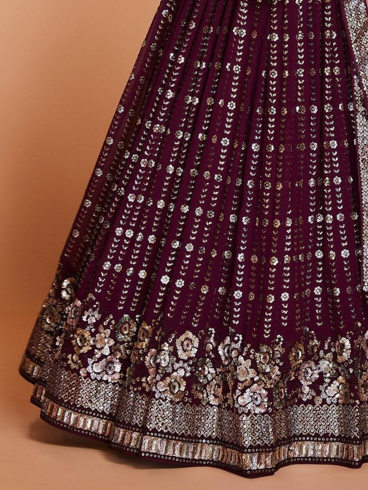 Beautiful Wine Lehenga Choli | Sequin Georgette Wedding Outfit