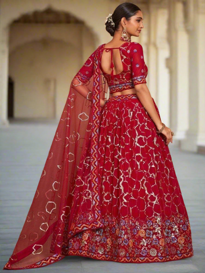 Stunning Red Lehenga Choli with Dupatta | Sequin & Embroidery Work