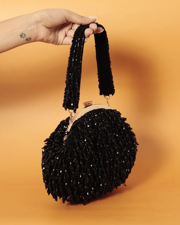 Rosa Batua Potli Bag | Elegant Handcrafted Design with Detachable Handle - RosaBlack_Batua