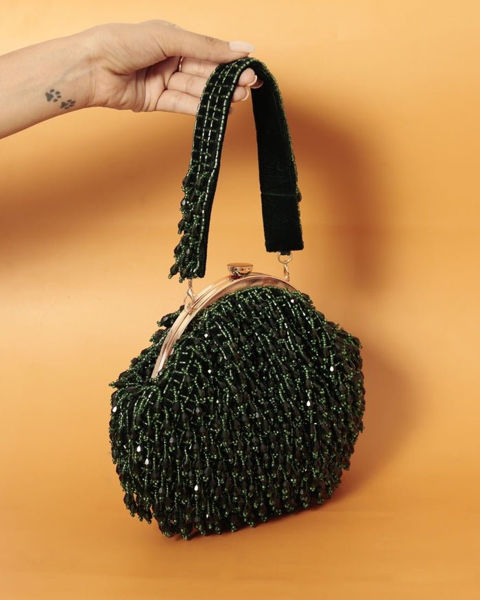 Rosa Batua Potli Bag | Handcrafted Detachable Handle for Timeless Style - RosaEmerald_Batua