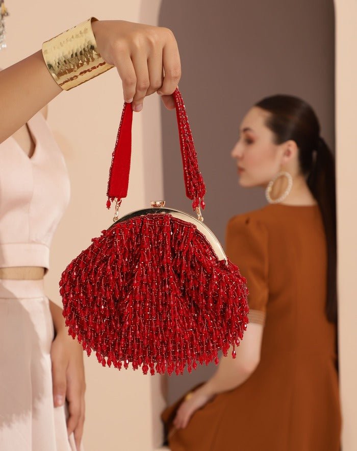 Rosa Batua Potli Bag | Handcrafted Red Rose Embroidery with Detachable Handle - RosaRed_Batua