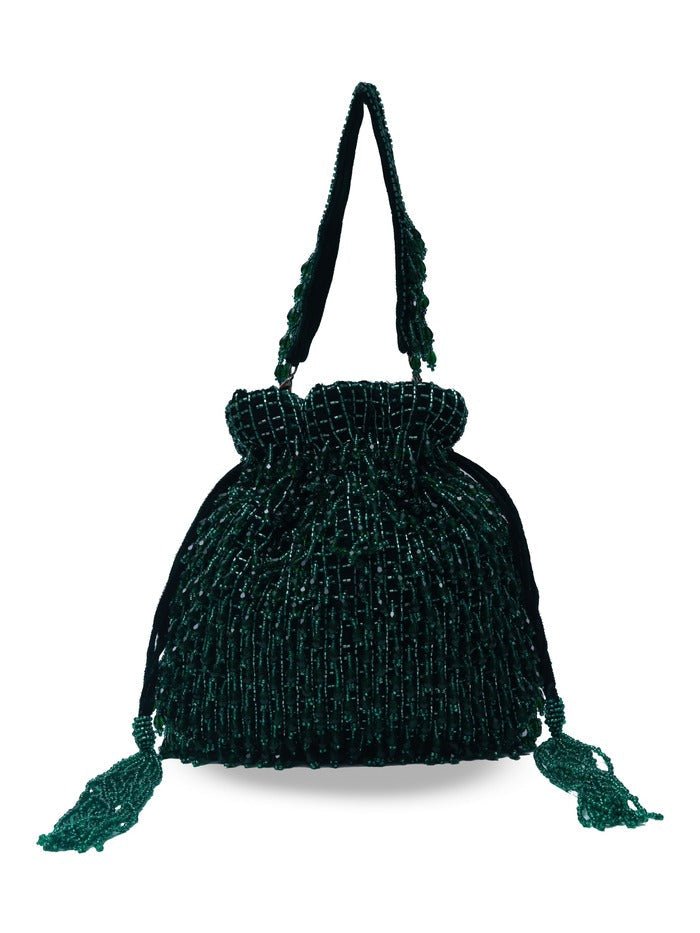 Rosa Green Potli Bag | Handcrafted Elegant Accessory with Pearl Handle - Rosa_Green_Potli