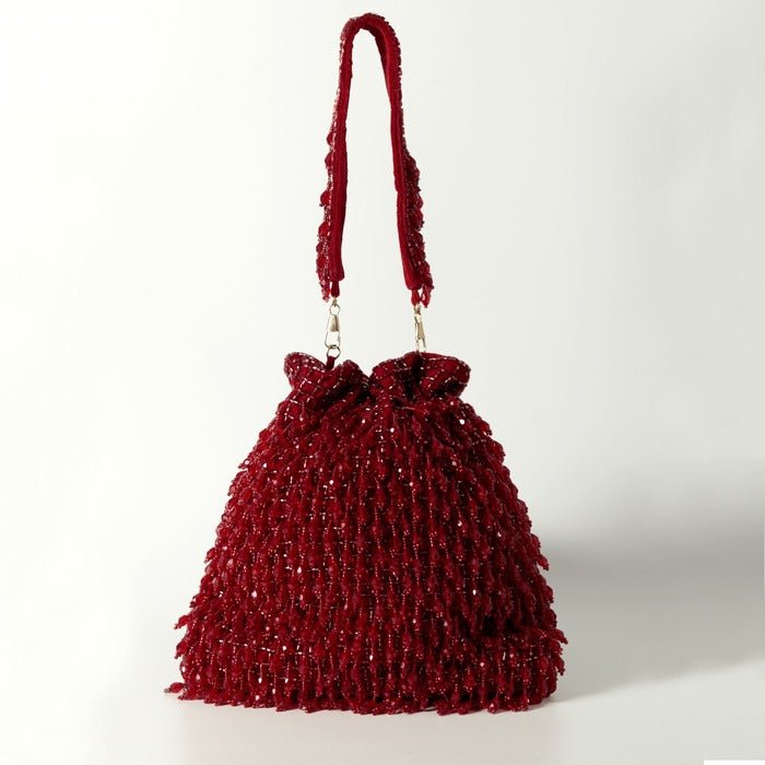 Rosa Potli Bag with Detachable Pearl Handle | Elegant Handcrafted Accessory - Rosa_Red_Potli