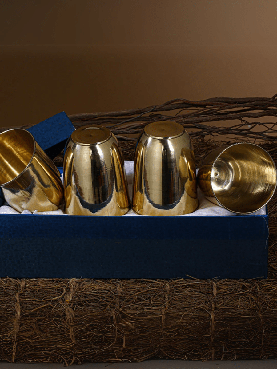 Royal Brass Glass Set of 4 | Perfect for Serving Traditional Drinks - 7915