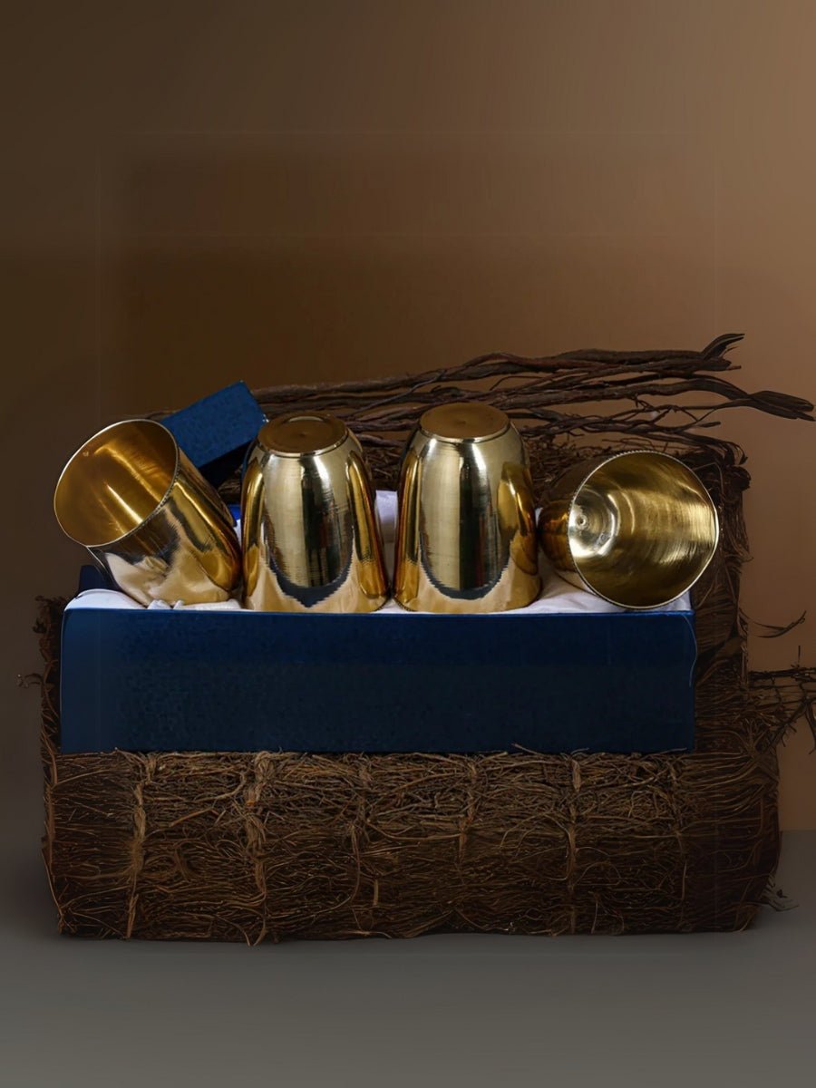 Royal Brass Glass Set of 4 | Perfect for Serving Traditional Drinks - 7915