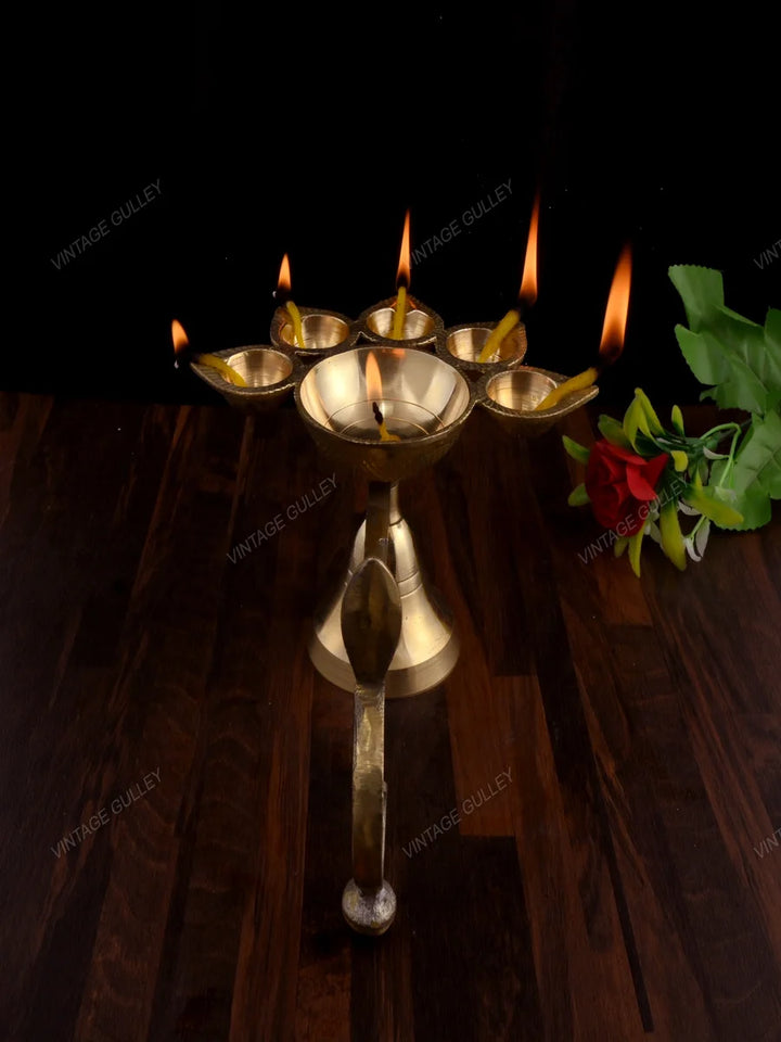 Brass Arti Diya 5 Face | Handcrafted Quality Brass Decorative Diya