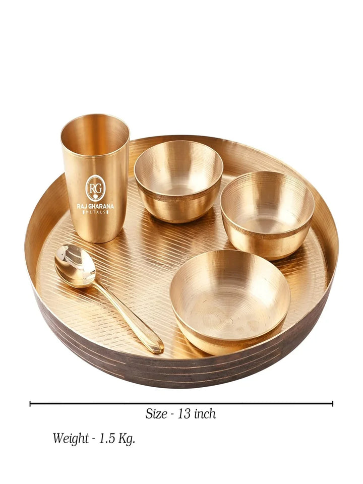 Traditional Kansa Dinner Set 6 Pcs | Pure Bronze Thali Set for Healthy Dining