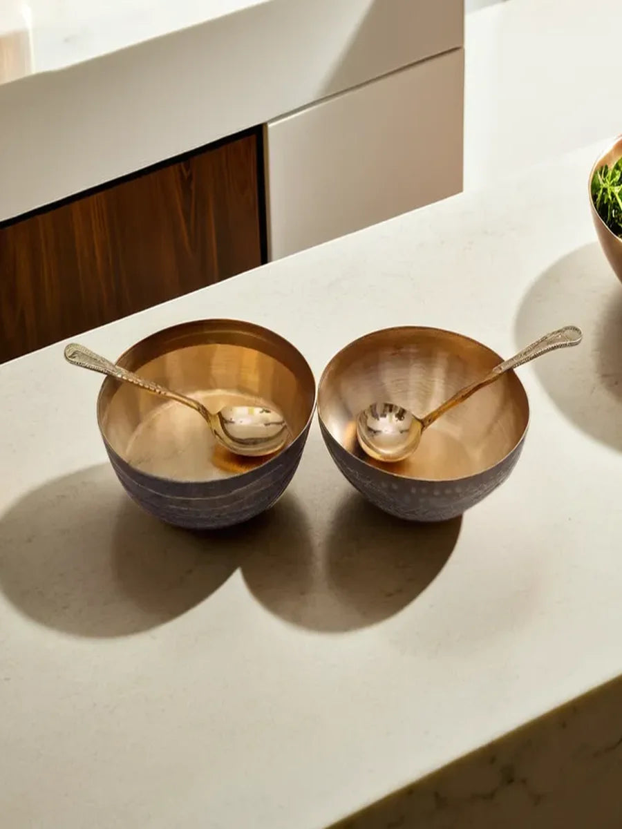 Kansa Kathiyawadi Serving Bowls Set of 2 | Traditional Vintage Design