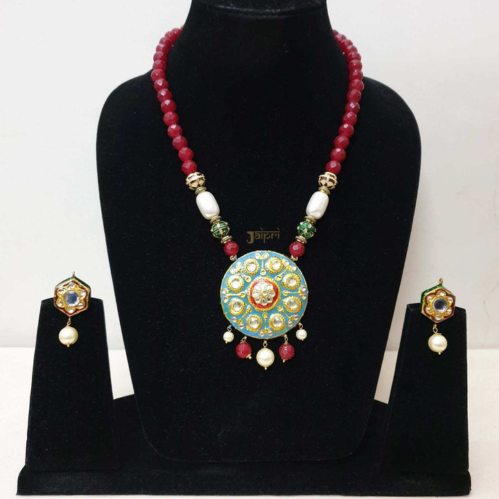 Floral Meenakari  Ruby | Stone Pendant With Earrings Signature Design