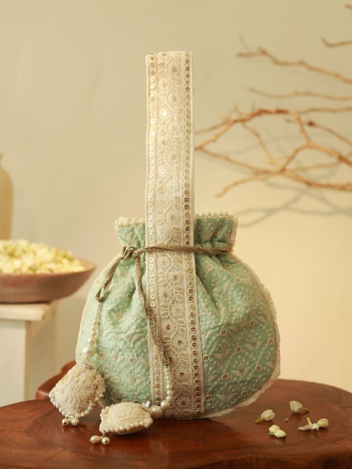 Ruhi Potli Bag with Handle | Limited Edition Handcrafted Statement Piece - Ruhi_Blue