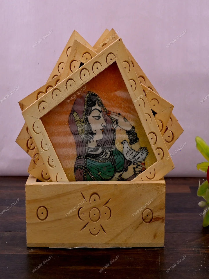 Square Wooden Tea Coasters | Handcrafted Gemstone Painting for Decor