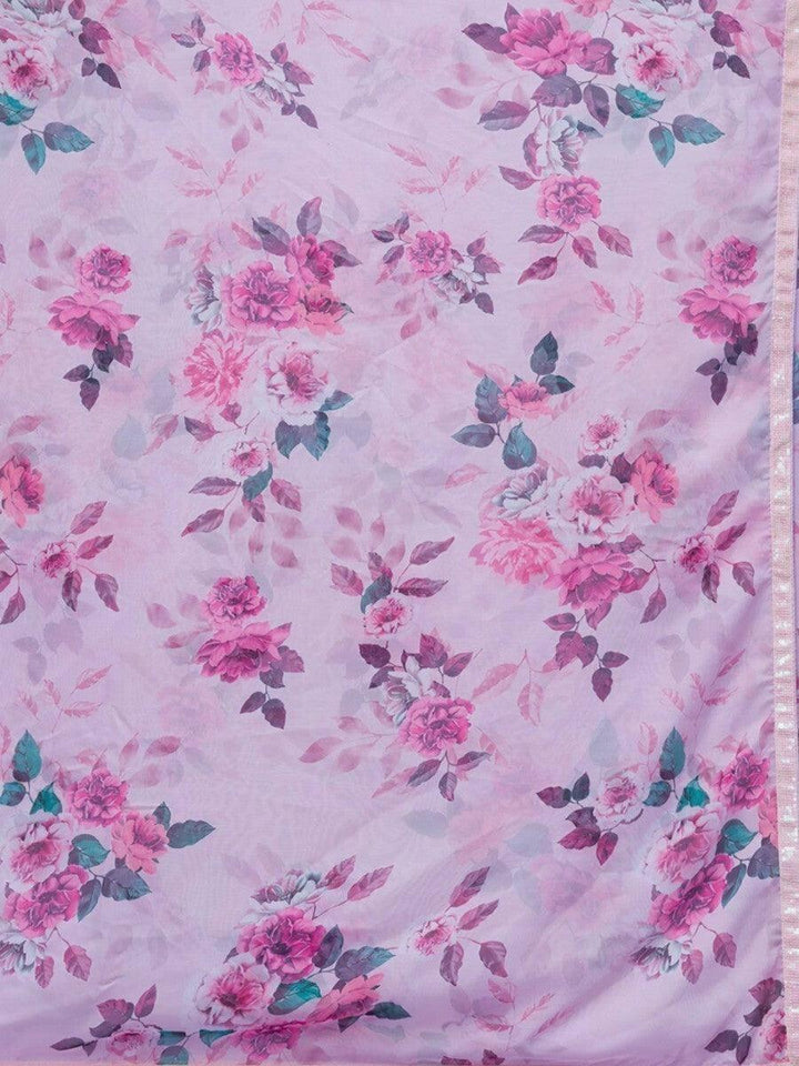 Awesome Pink Floral Printed | Chinon Saree With Sequin Blouse Trendy