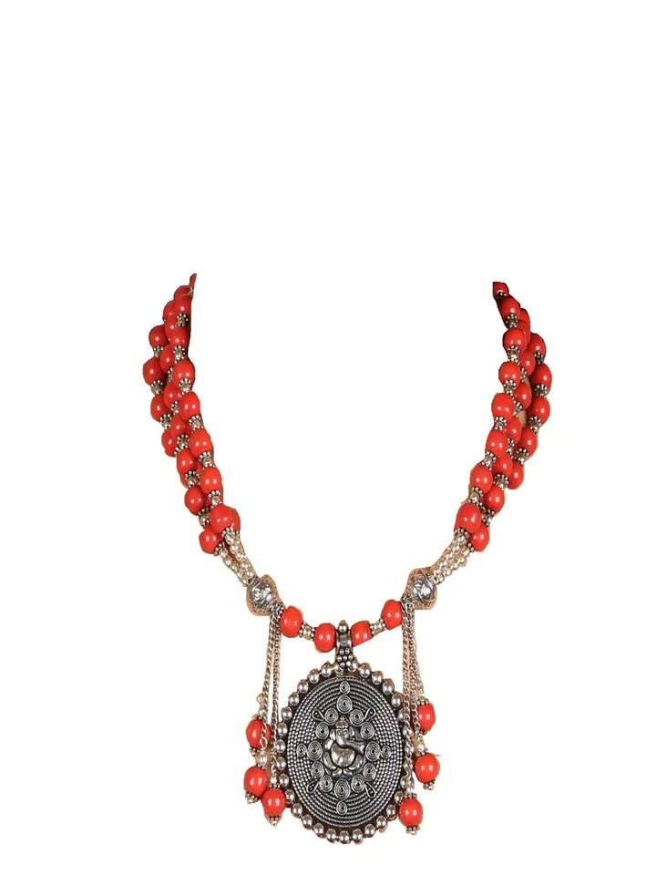 Pearl Oxidised Long Pendant Necklace Set | Elegant Statement Jewelry