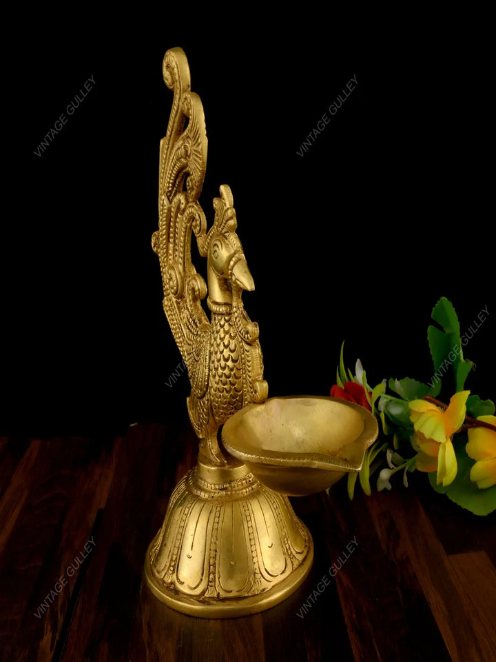 Brass Peacock Diya | Handcrafted Oil Lamp for Home and Pooja Ceremonies