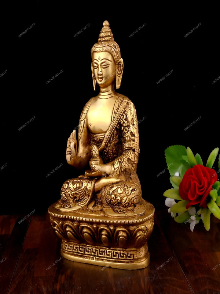 Brass Lord Buddha Murtis | Abhaya Mudra Figurine for Peaceful Decor