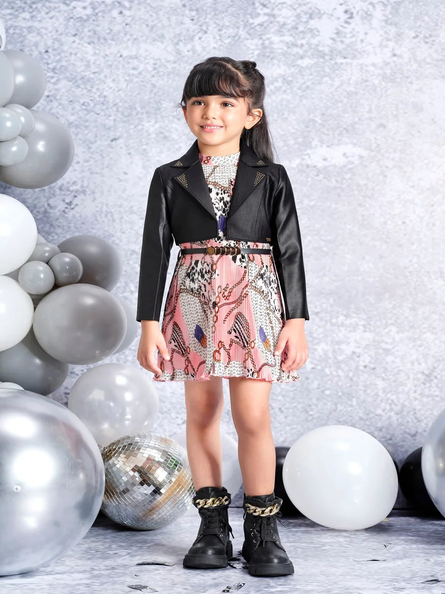 Fashionable Black Dress for Kids | Satin & Leather  Birthday Outfit