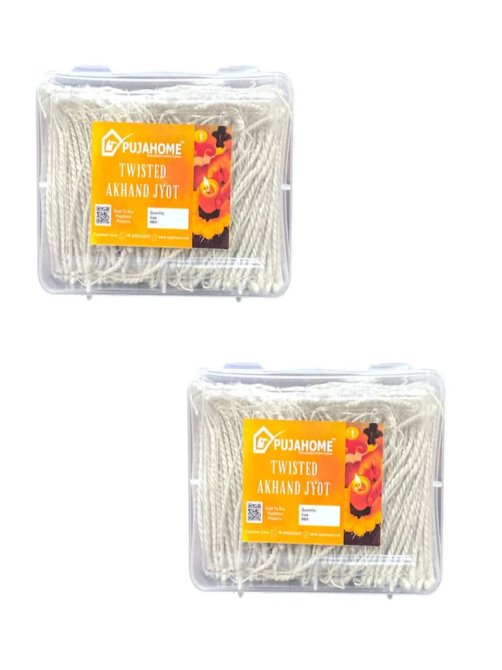Twisted Akhand Jyot Cotton Short Wick (24Hours Burning, White)