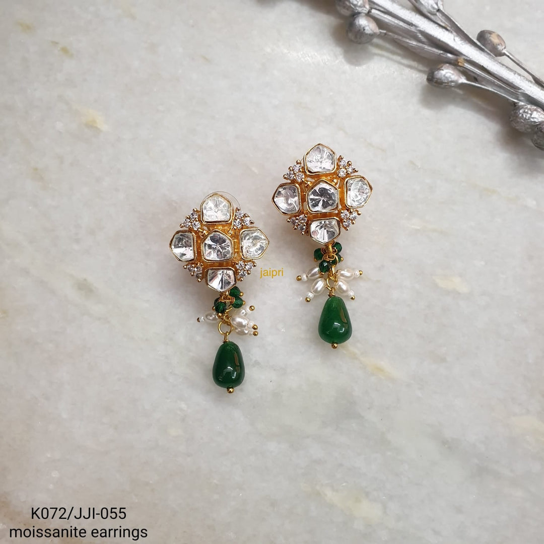 Emerald Green Stone Moissanite | Kundan Polki Studs Earrings Collection