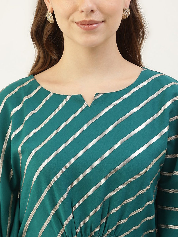 Stylish Green Kaftan with Bottom | Elegant Designer Foil Printed Set - ACY1744 - 1