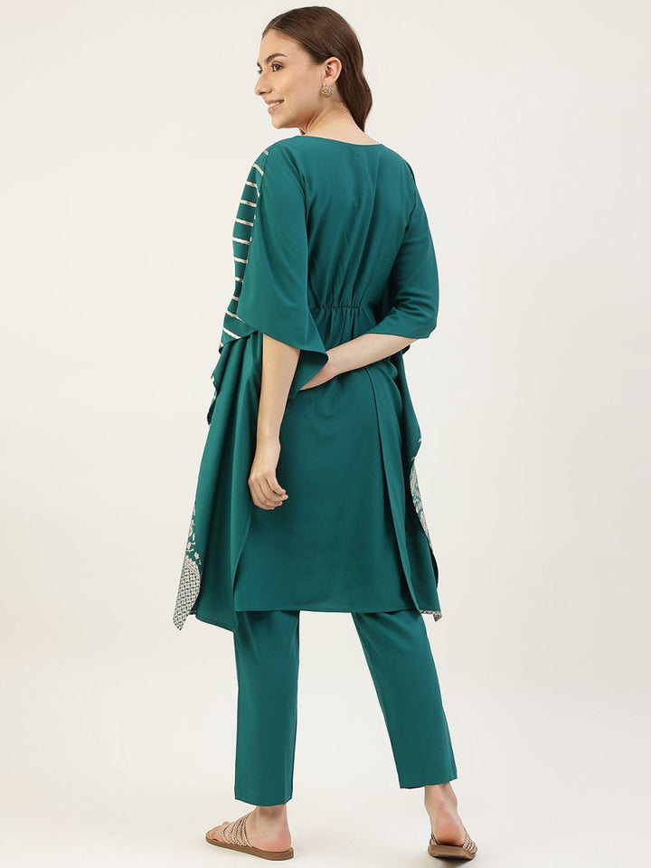 Stylish Green Kaftan with Bottom | Elegant Designer Foil Printed Set - ACY1744 - 1