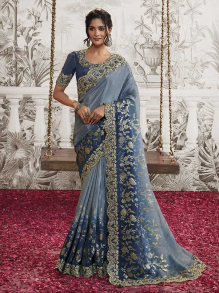 Royal Blue Dola Silk Saree | Exquisite Zari Design and Sleek Latkan