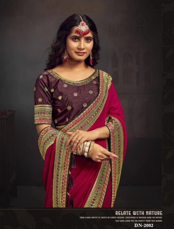 Luxurious Vichitra Silk Saree | Regal Elegance with Zari Embroidery