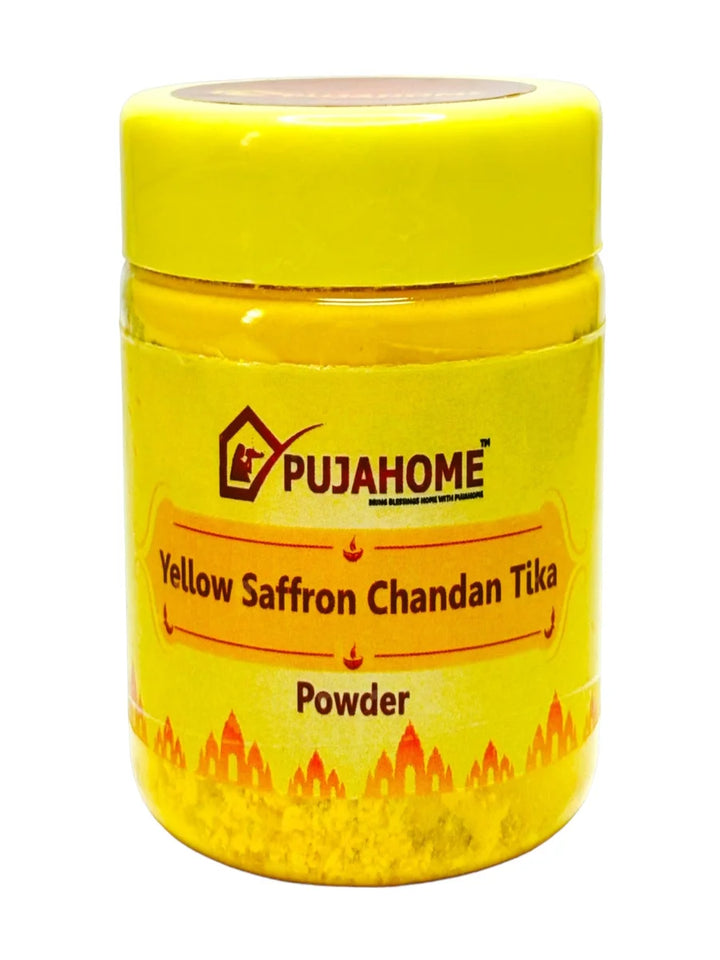 Premium Yellow Saffron Chandan Tika Powder 50 Gram Box