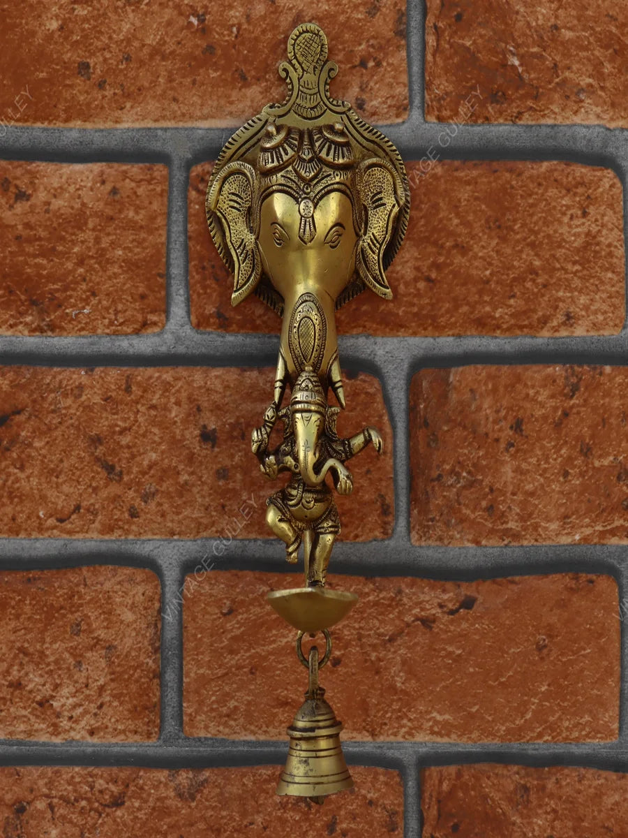 Brass Ganesha Wall Hanging Diya | Handcrafted Decorative Oil Lamp