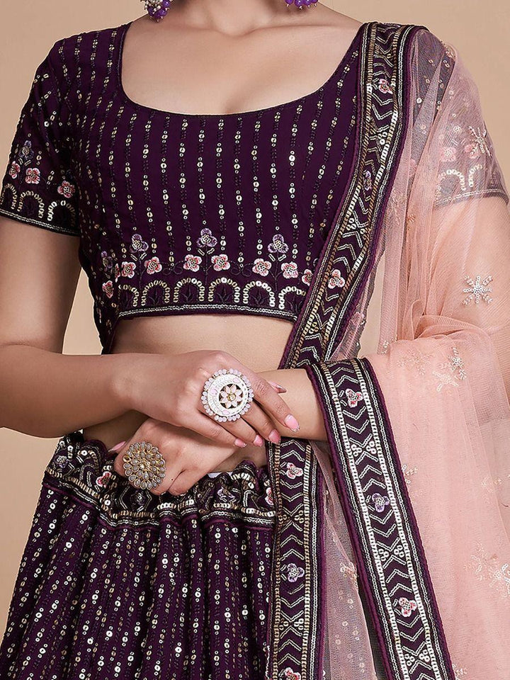 Glamorous Wine Georgette Lehenga | Perfect for Weddings & Special Occasions
