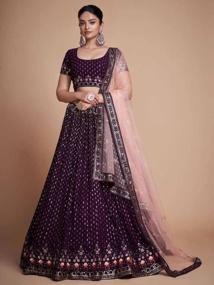Glamorous Wine Georgette Lehenga | Perfect for Weddings & Special Occasions