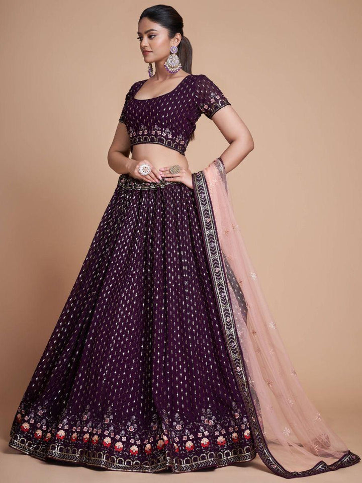 Glamorous Wine Georgette Lehenga | Perfect for Weddings & Special Occasions