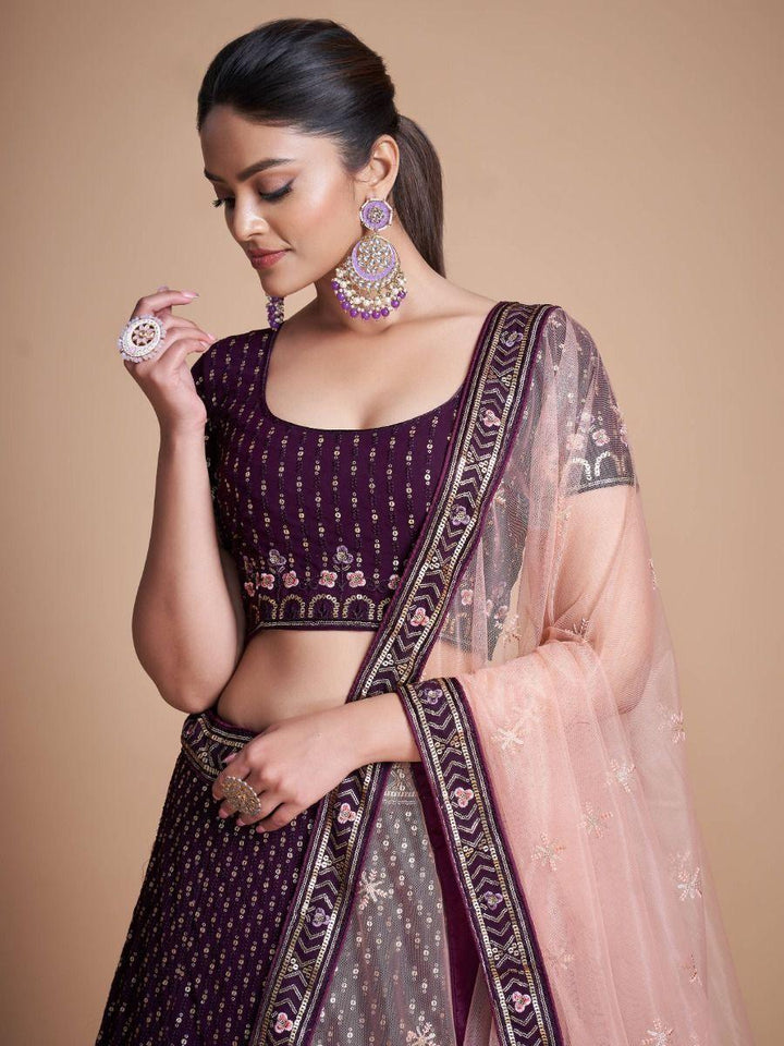 Glamorous Wine Georgette Lehenga | Perfect for Weddings & Special Occasions