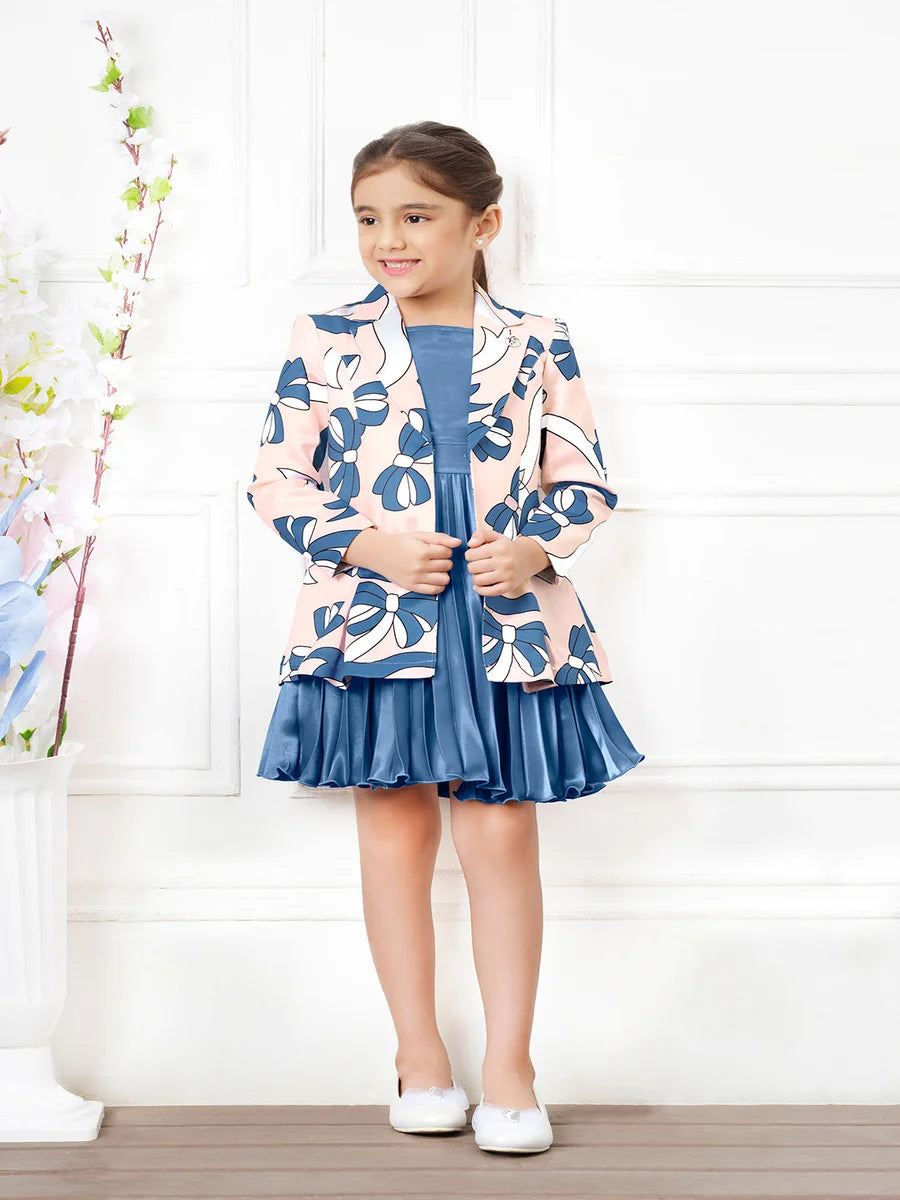 Blue Dress & Jacket Combo | Stylish Festive Outfit for Girls