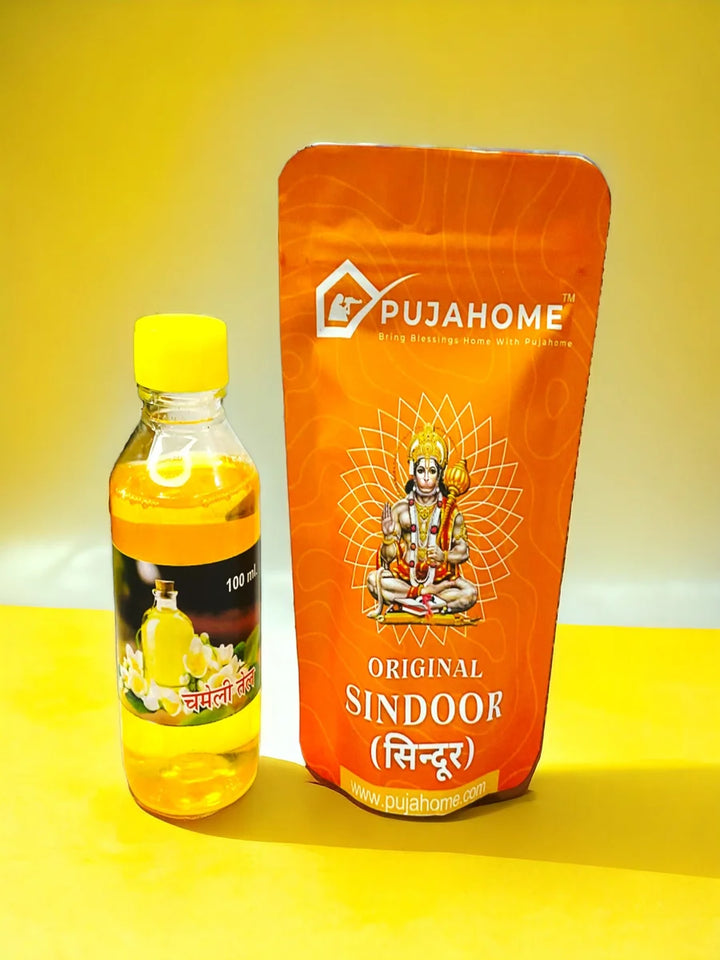Hanumanji Chola Original Sindoor and Chameli/Jasmine Oil for Pooja (100 ml Oil + 100 gm Sindoor)