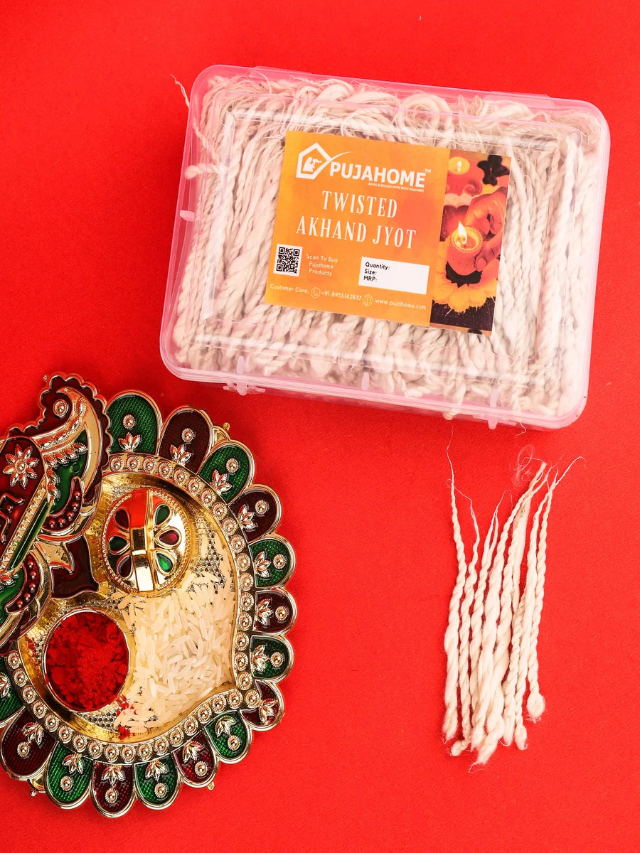 Twisted Akhand Jyot Cotton Short Wick (24Hours Burning, White)