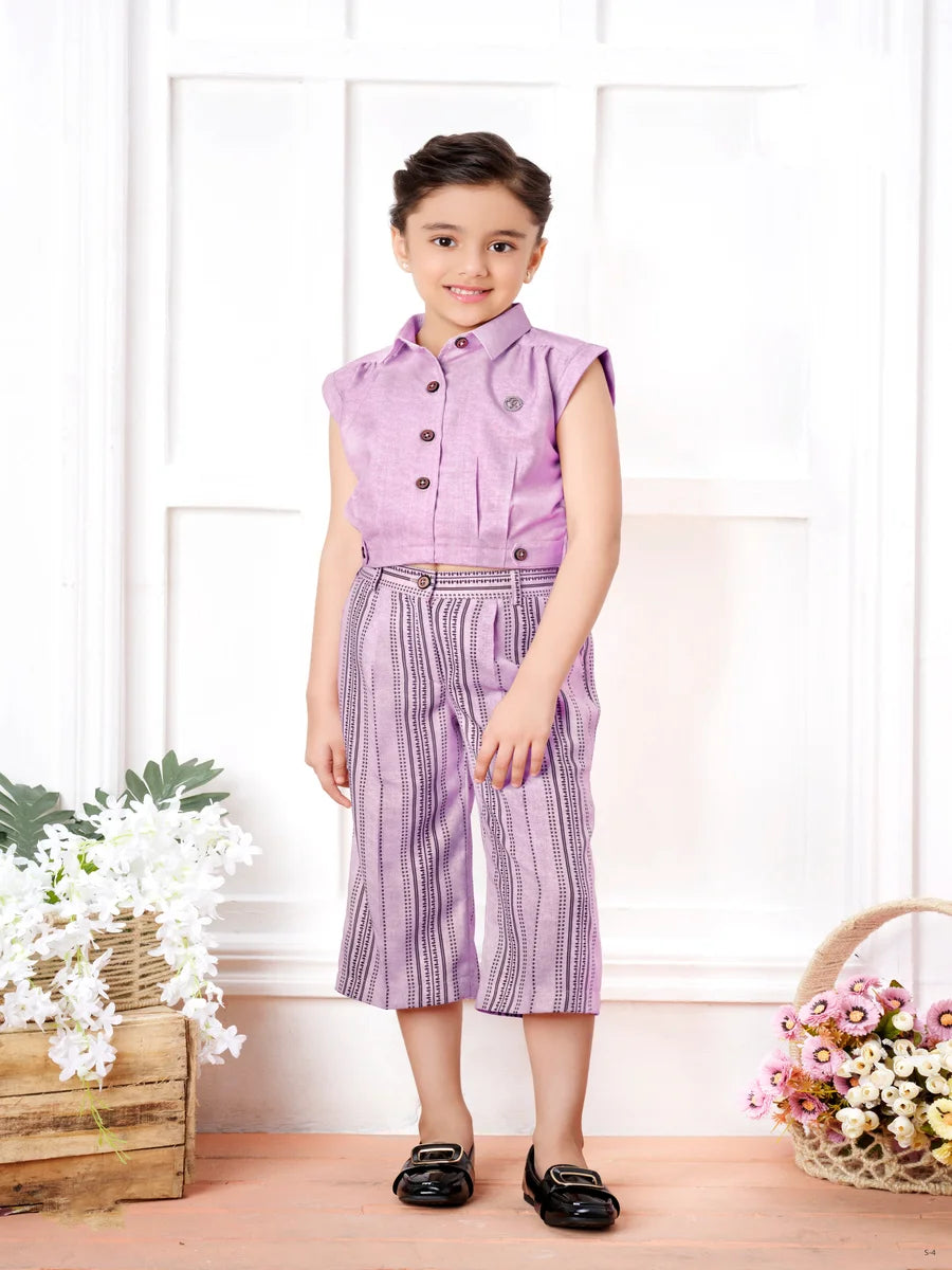 Elegant Lilac Culottes for Girls | Synthetic Ankle Length Pants