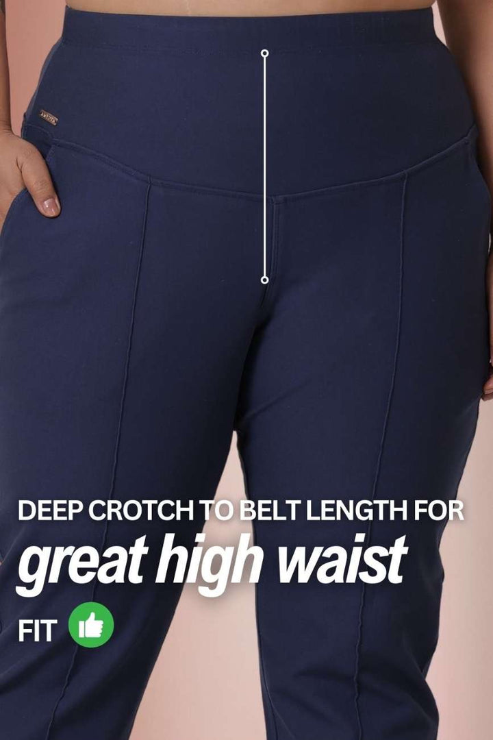 Plus Size Denim Blue Tummy Shaper Straight Fit Pants