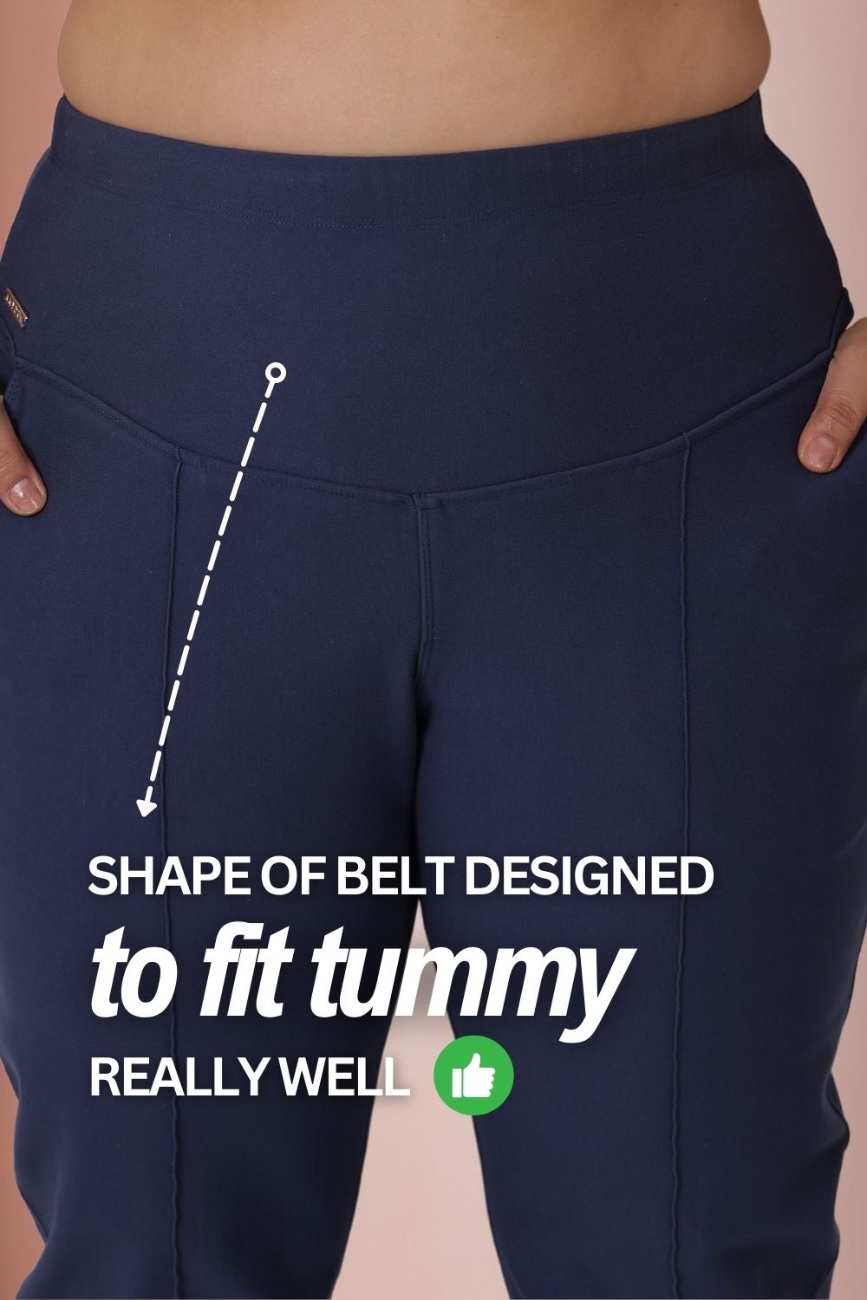 Plus Size Denim Blue Tummy Shaper Straight Fit Pants