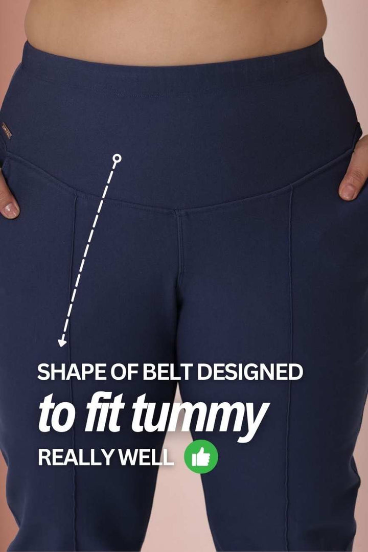 Plus Size Denim Blue Tummy Shaper Straight Fit Pants