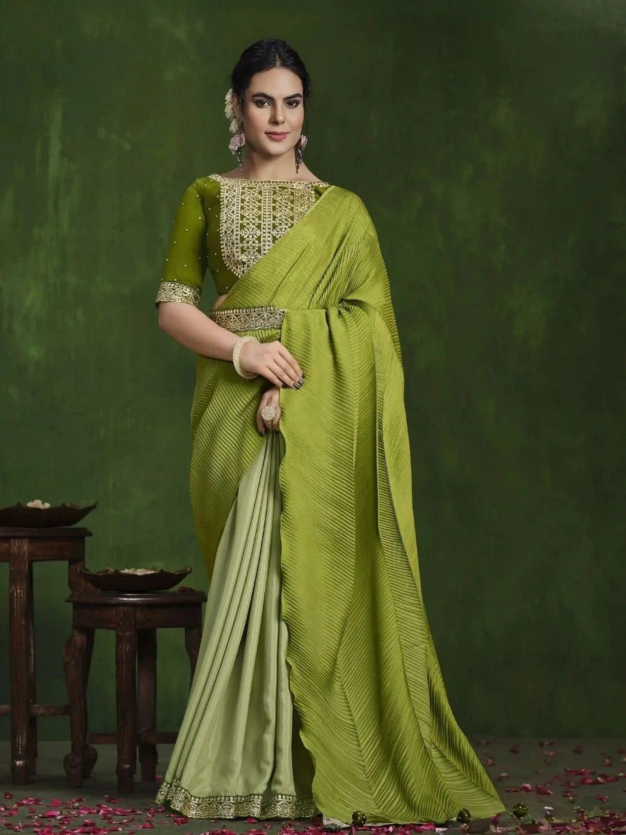 textured pallu green saree for weddings