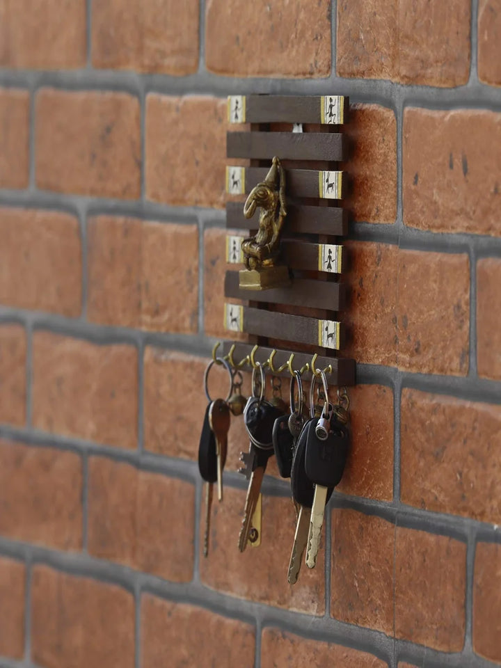 Handmade Sheesham Wood Key Holder | Unique Wall Decor with Warli Art
